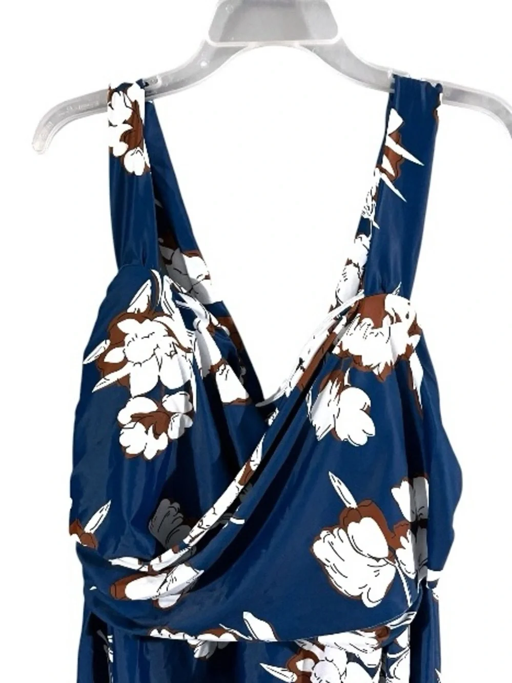 Rosegal Navy Blue Floral Swim Top with White and Brown Flowers